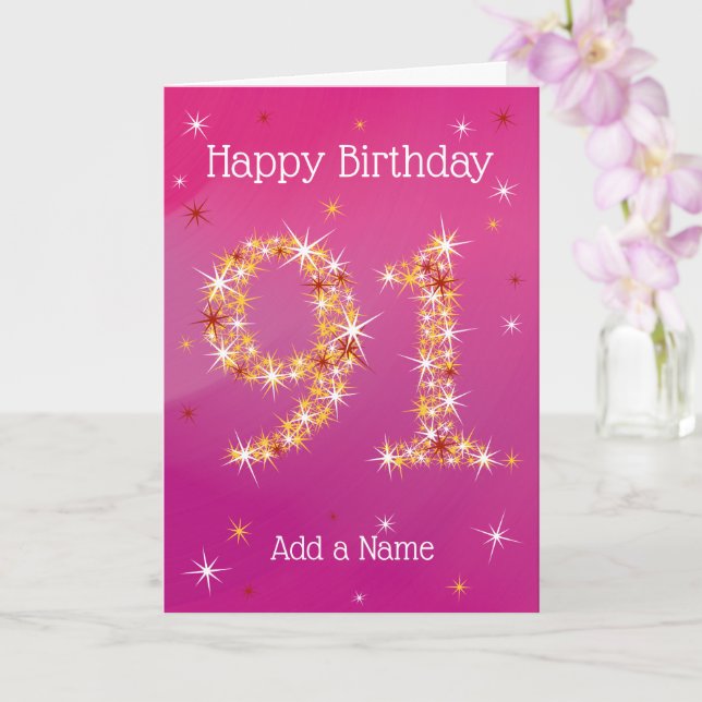 91st Birthday - 91 in Stars - Pink/Purple - Age 91 Card (Orchid)