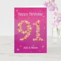 91st Birthday - 91 in Stars - Pink/Purple - Age 91