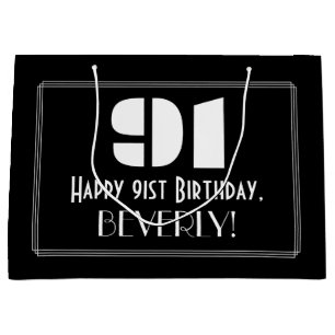 91st Birthday ~ Art Deco Inspired Look "91" + Name Large Gift Bag
