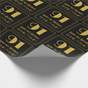 91st Birthday ~ Art Deco Inspired Look "91", Name Wrapping Paper