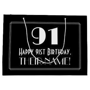 91st Birthday: Art Deco Inspired Style "91", Name Large Gift Bag