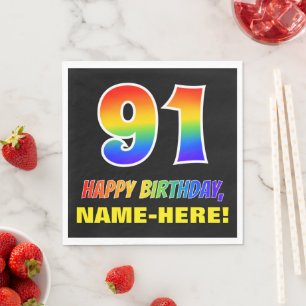 91st Birthday: Bold, Fun, Simple, Rainbow 91 Napkin