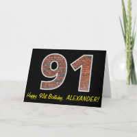 91st Birthday - Brick Wall Pattern "91" w/ Name