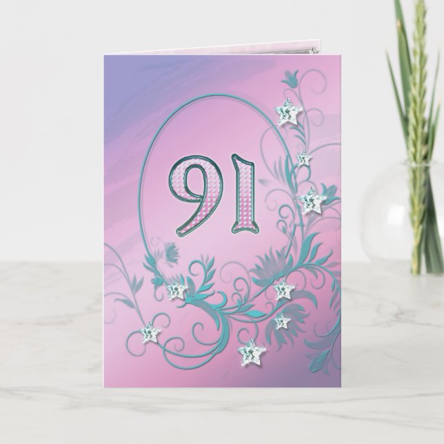 91st Birthday card with diamond stars (Front)