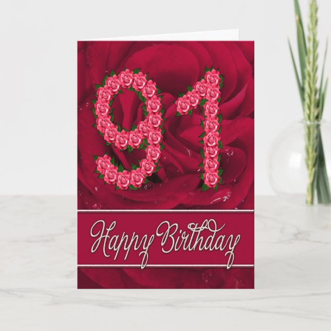 91st birthday card with roses and leaves (Front)