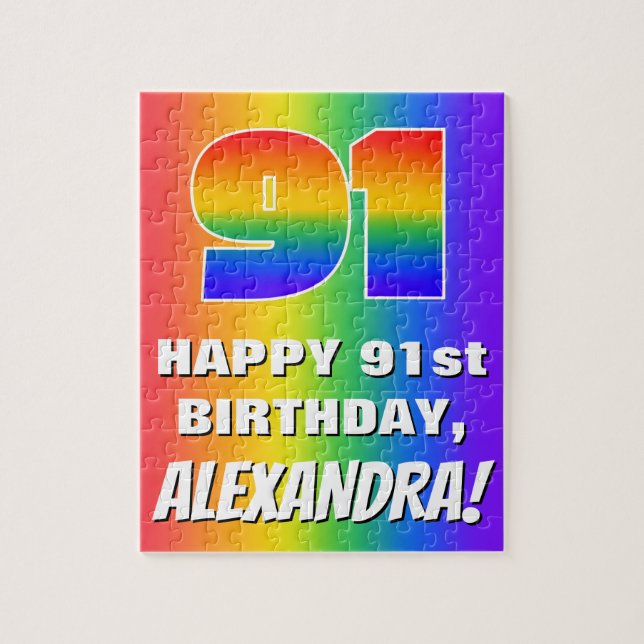91st Birthday: Colourful, Fun Rainbow Pattern # 91 Jigsaw Puzzle (Vertical)