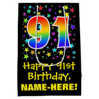 91st Birthday: Colourful Stars Pattern & Rainbow 9
