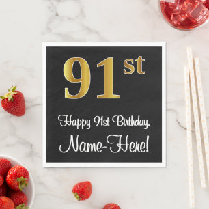 91st Birthday ~ Elegant Luxurious Faux Gold Look # Napkin