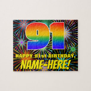 91st Birthday: Fun, Colourful Celebratory Firework Jigsaw Puzzle