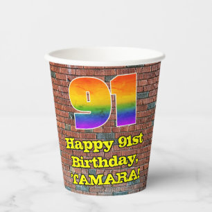 91st Birthday: Fun Graffiti-Inspired Rainbow 91 Paper Cups
