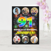 91st Birthday: Fun Rainbow #, Custom Name & Photos