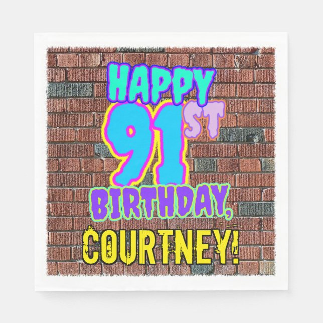 91st Birthday ~ Fun, Urban Graffiti Inspired Look Napkin (Front)