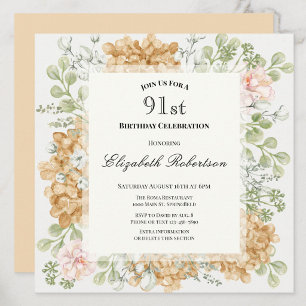 91st Birthday Invitation in Elegant Autumn Colours