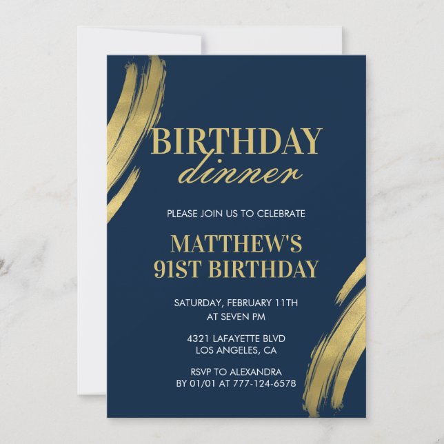 91st birthday invitations Birthday dinner Men Navy (Front)