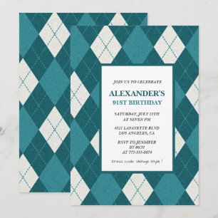 91st birthday invitations Men Vintage Blue