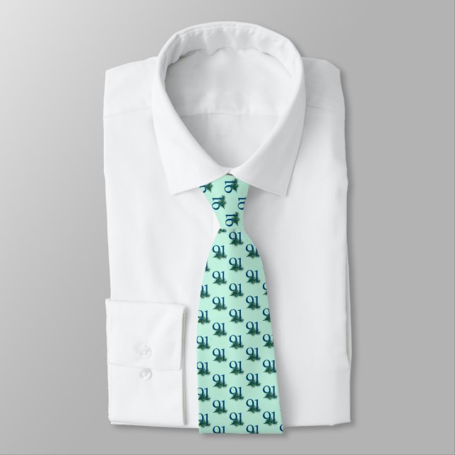 91st Birthday or Anniversary Peacock Feathers Tie (Tied)