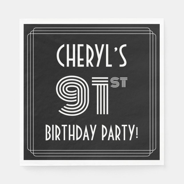 91st Birthday Party: Art Deco Style + Custom Name Napkin (Front)