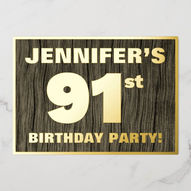 91st Birthday Party: Bold, Faux Wood Grain Pattern (Front)