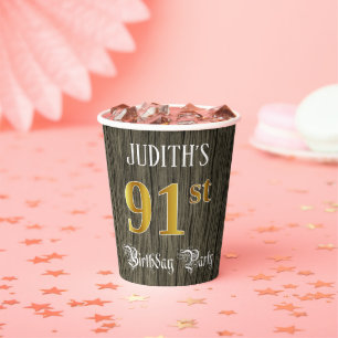 91st Birthday Party — Faux Gold & Faux Wood Look Paper Cups