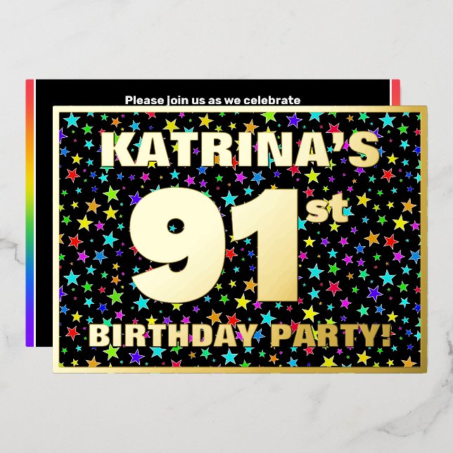 91st Birthday Party — Fun, Colourful Stars Pattern (Front/Back)