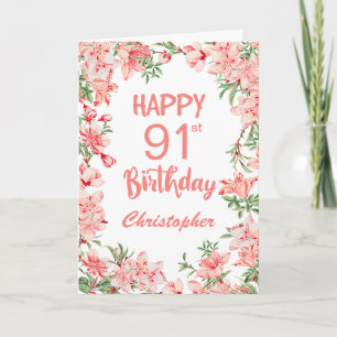 91st Birthday Pink Peach Peonies Watercolor Floral Card