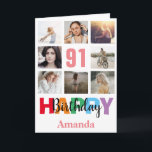 91st Happy Birthday Photo Collage Modern Pink Card<br><div class="desc">91st Happy Birthday Photo Collage Modern Pink Card with personalised name. For further customisation,  please click the "Customise it" button and use our design tool to modify this template.</div>