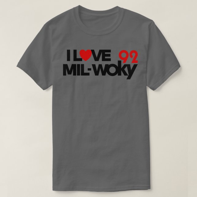 92 WOKY Love Milwaukee Defunct Radio Station T-Shirt (Design Front)