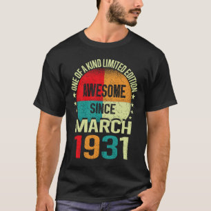 92 Year Awesome Since March 1931 Vintage 92nd Birt T-Shirt