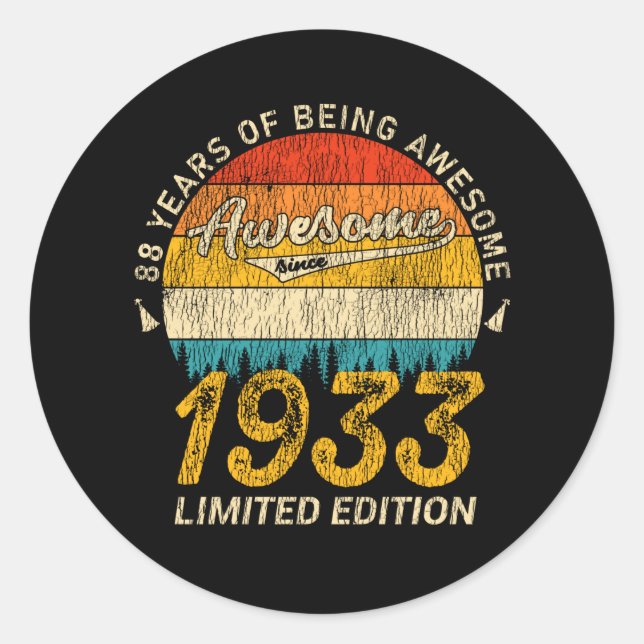 92 Year Old Bday 1933 Awesome 92nd Birthday Gift Classic Round Sticker (Front)