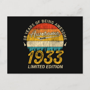 92 Year Old Bday 1933 Awesome 92nd Birthday Gift Postcard