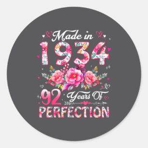 92 Year Old Made In 19 Floral 92nd Birthday Women  Classic Round Sticker