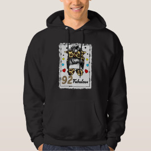 92 Years Old Fabulous Messy Bun Leopard 1930 Birth Hoodie