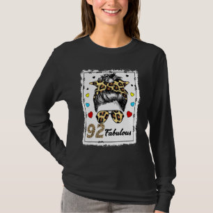 92 Years Old Fabulous Messy Bun Leopard 1930 Birth T-Shirt