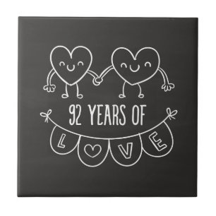 92nd Anniversary Gift Chalk Hearts Tile