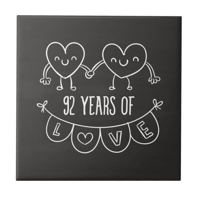 92nd Anniversary Gift Chalk Hearts Tile (Front)
