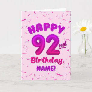 92nd Balloon Number Custom Name Birthday Card
