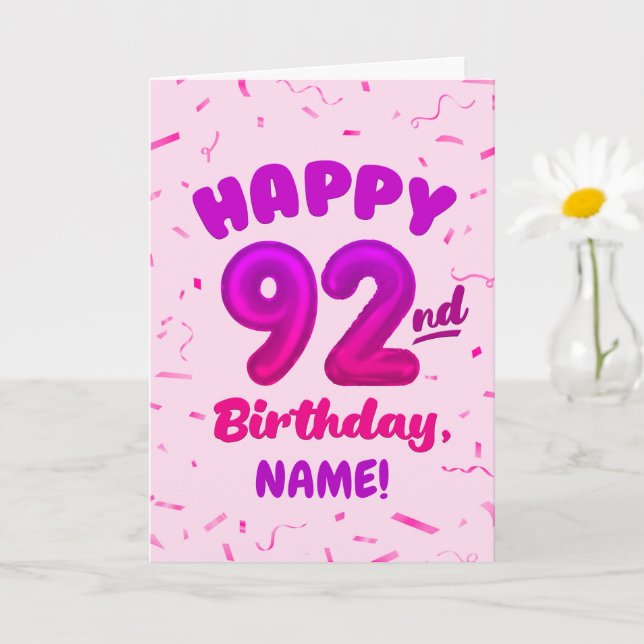 92nd Balloon Number Custom Name Birthday Card (Small Plant)