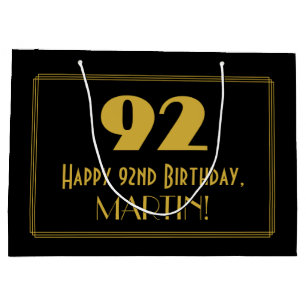 92nd Birthday — Art Deco Inspired Look "92" & Name Large Gift Bag
