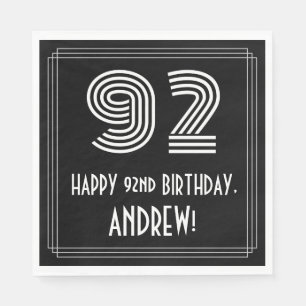 92nd Birthday: Art Deco Inspired Look "92" + Name Napkin