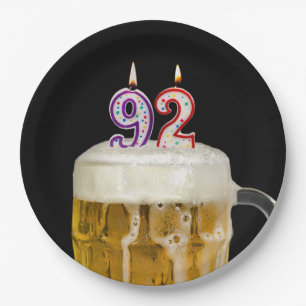 92nd Birthday Beer on black Paper Plate