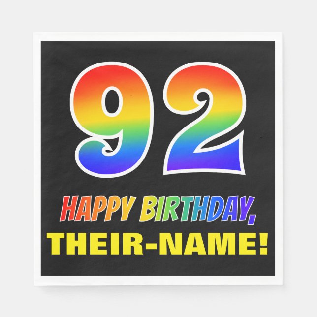 92nd Birthday: Bold, Fun, Simple, Rainbow 92 Napkin (Front)