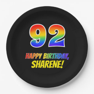 92nd Birthday: Bold, Fun, Simple, Rainbow 92 Paper Plate