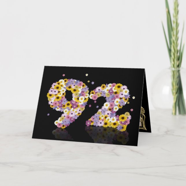 92nd birthday card with flowery letters (Front)