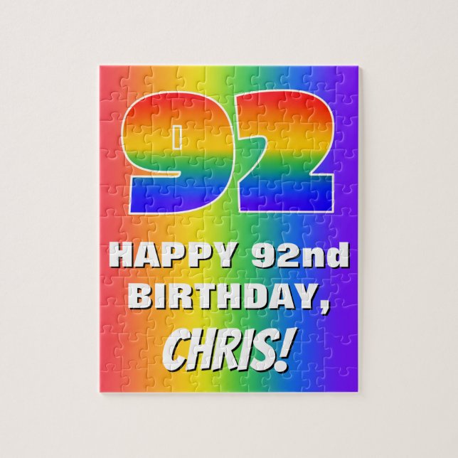 92nd Birthday: Colourful, Fun Rainbow Pattern # 92 Jigsaw Puzzle (Vertical)