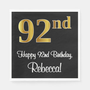 92nd Birthday ~ Elegant Luxurious Faux Gold Look # Napkin
