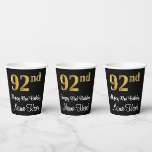 92nd Birthday - Elegant Luxurious Faux Gold Look # Paper Cups