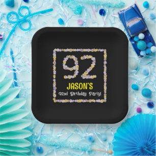 92nd Birthday: Floral Flowers Number, Custom Name Paper Plate