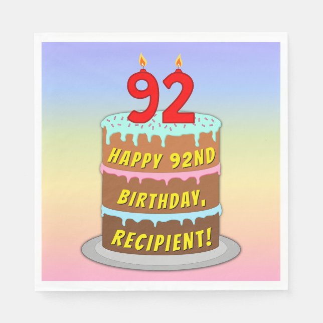 92nd Birthday: Fun Cake and Candles + Custom Name Napkin (Front)