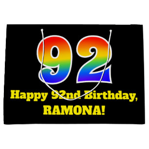 92nd Birthday ~ Fun, Colourful, Vibrant, Rainbow 9 Large Gift Bag
