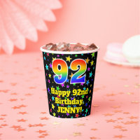92nd Birthday: Fun Stars Pattern and Rainbow 92